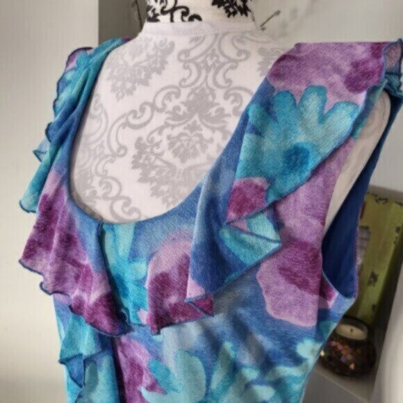 Vintage 90s Sleeveless Floral Teal Blue Dress Size 10 womens - Picture 8 of 16